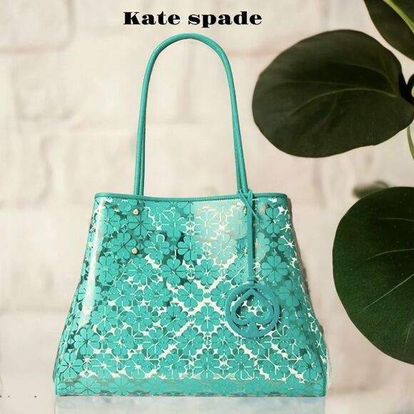 KATE SPADE NWT EXTRA LARGE FIGI GREEN EVERYTHING SEE THROUGH VINYL TOTE HANDBAG - Picture 1 of 10
